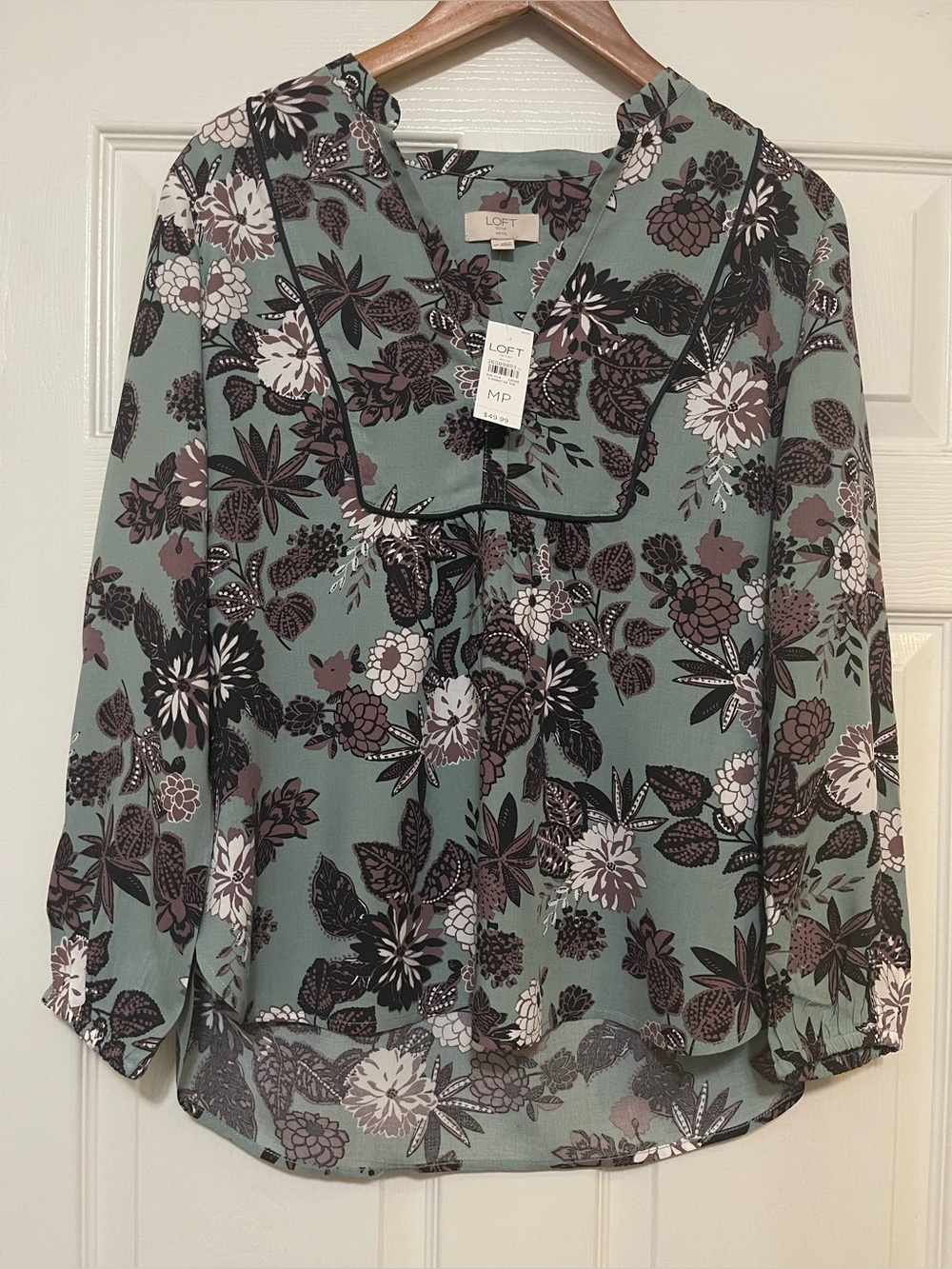 LOFT teal  Floral v-Neck Blouse